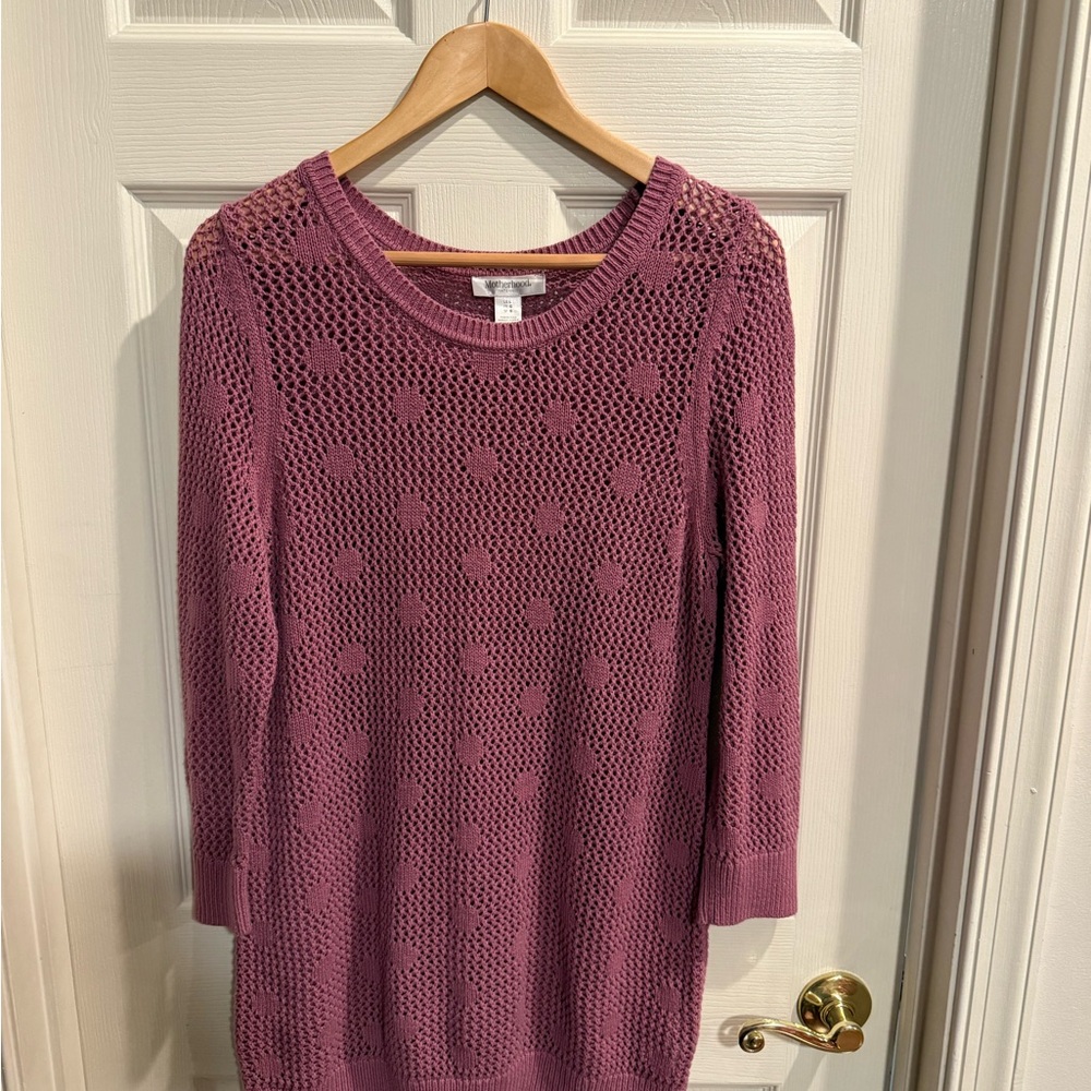 Motherhood Maternity Mauve Crochet Knit Crew Neck Sweater